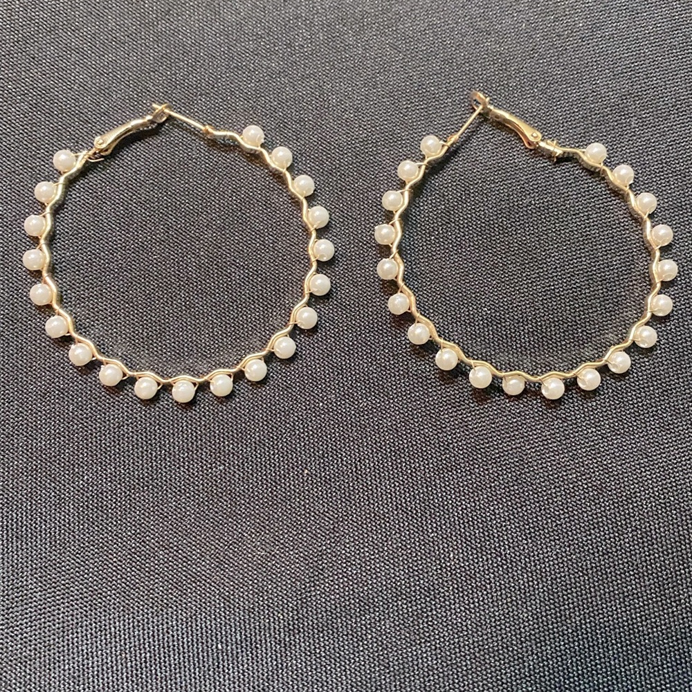 New Large Pearl hoop Earrings